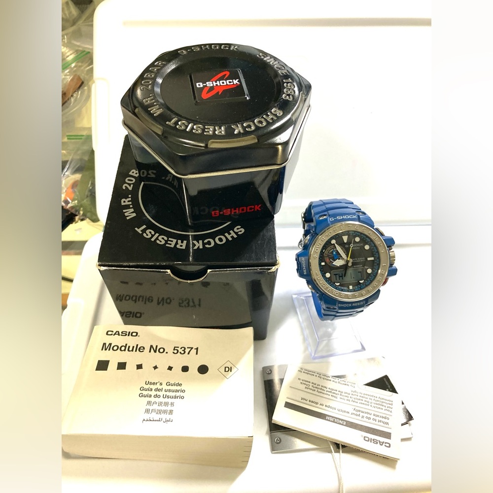 Casio Gshock GWN1000, blue, solar, multiband 6, box, tin, papers, Gulfmaster